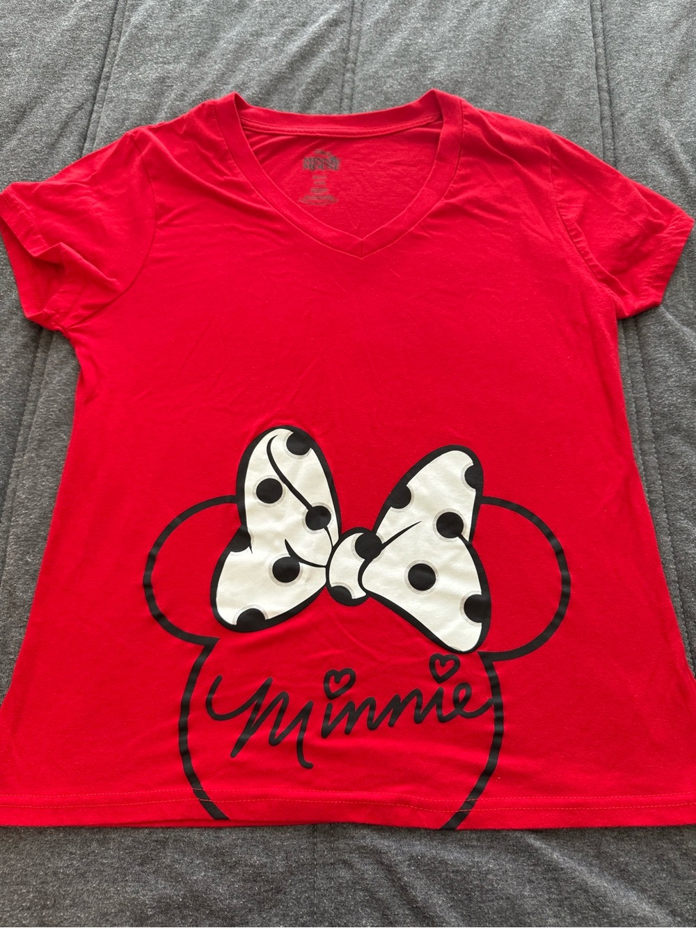 Disney Red V-Neck Minnie Bow Tee